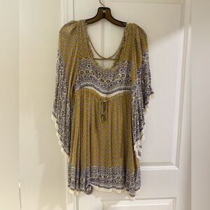 Free People Yellow and Blue Mini Dress